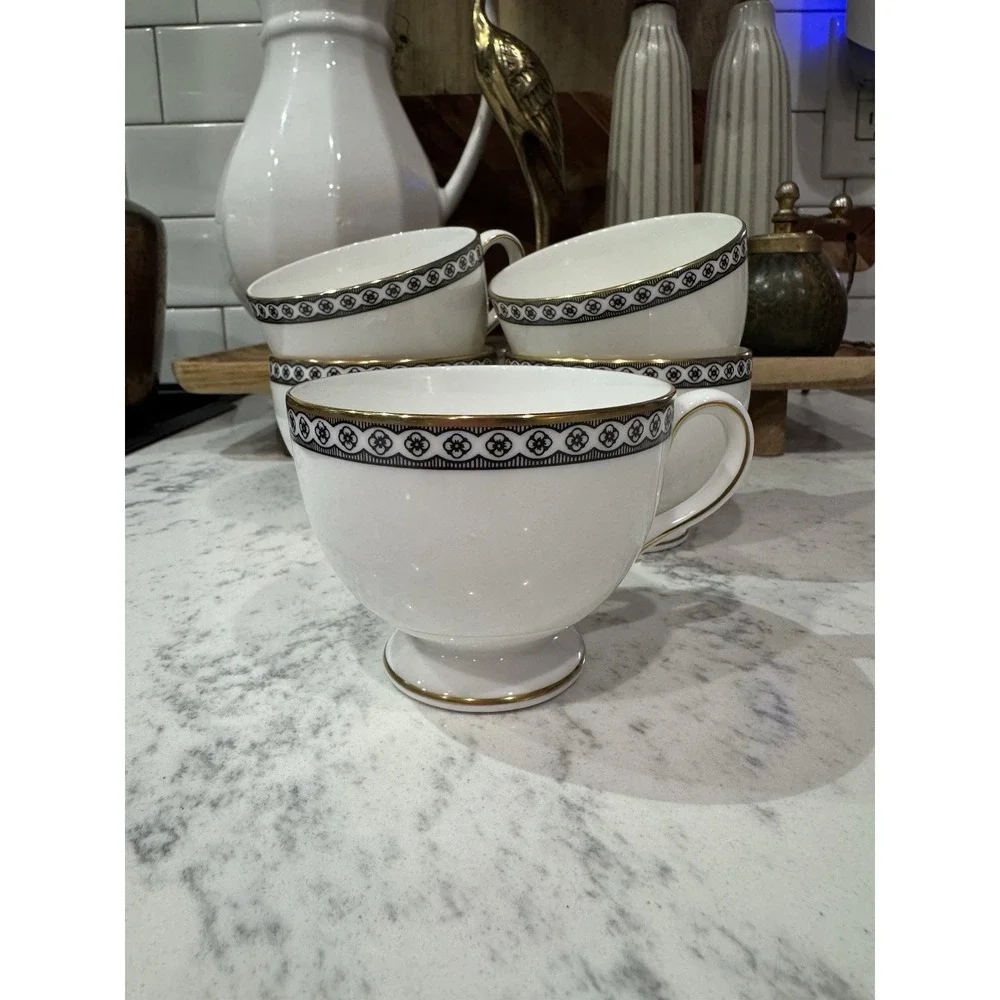 Wedgwood Bone China Black Ulander 5 Teacups. Made In England Discontinued.